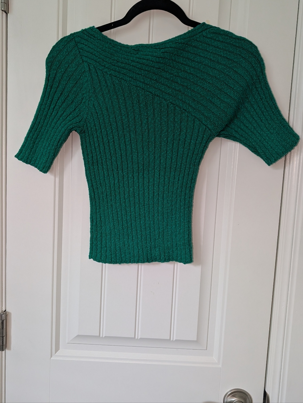 Green Ribbed Short-Sleeve Sweater Top - Picture 5 of 6